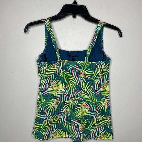 LANDS END Tankini Top Womens 2 Square Neck NEW Baltic Teal Multi Palm Underwire - Picture 3 of 7